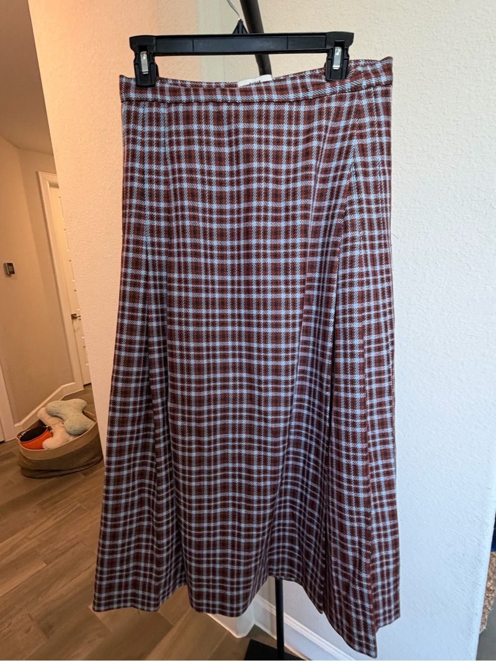 Maryam Nassir Zadeh Umbra Wool Plaid Pleated Maxi Skirt Womens 8 Mulberry